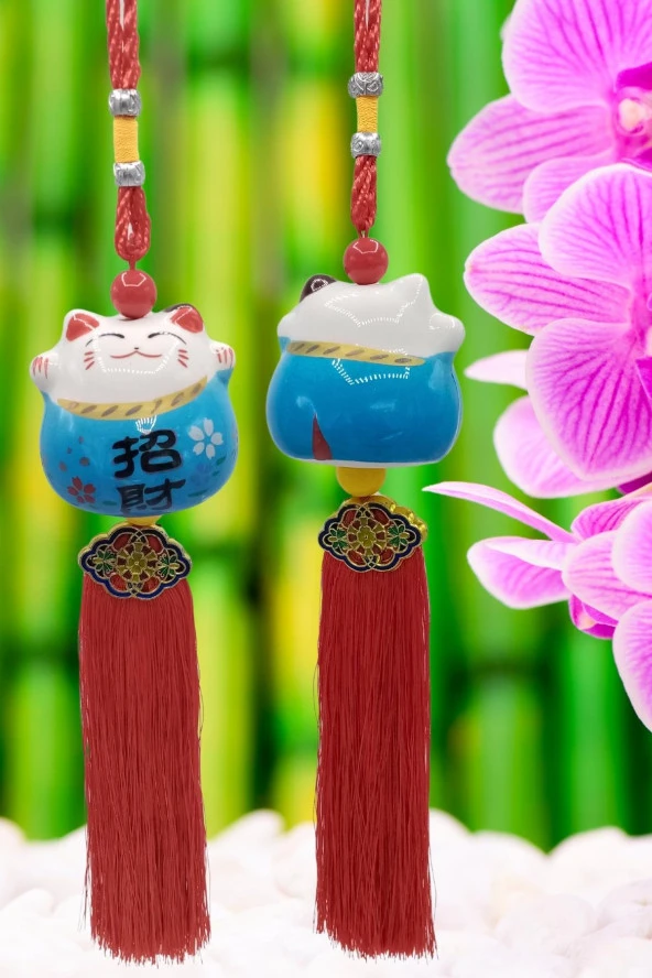 Feng Shui Maneki Neko Şans Kedisi Mavi No.2 - 10