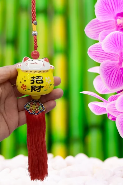 Feng Shui Maneki Neko Şans Kedisi Sarı No.2 - Resim 7