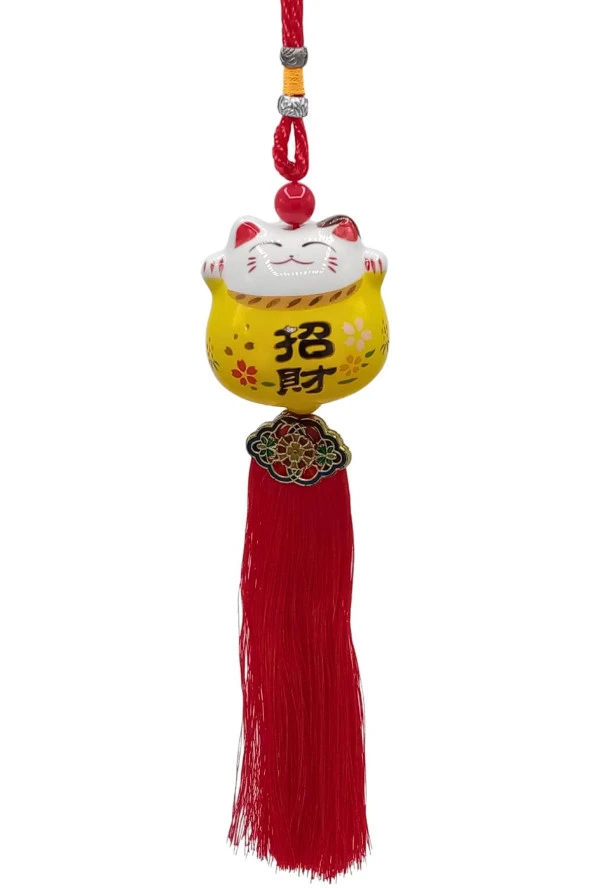 Feng Shui Maneki Neko Şans Kedisi Sarı No.2 - Resim 5
