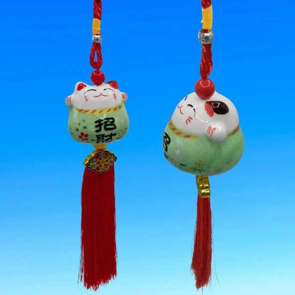 Feng Shui Maneki Neko Şans Kedisi Yeşil No.2 - Resim 2