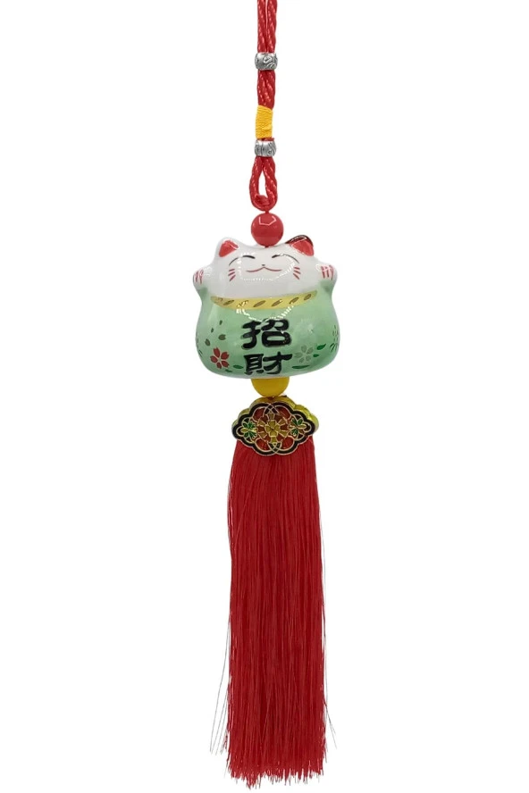 Feng Shui Maneki Neko Şans Kedisi Yeşil No.2 - Resim 5