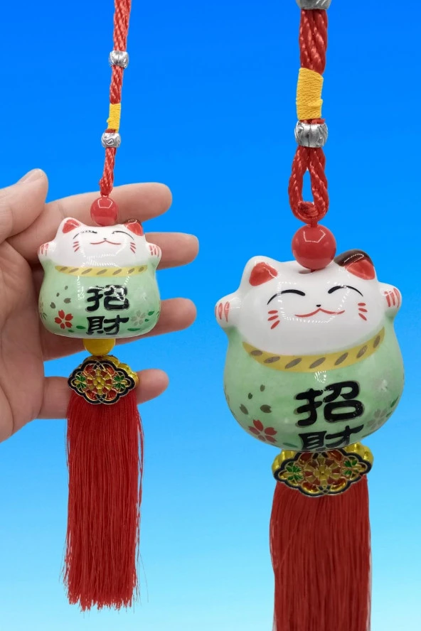 Feng Shui Maneki Neko Şans Kedisi Yeşil No.2 - Resim 6
