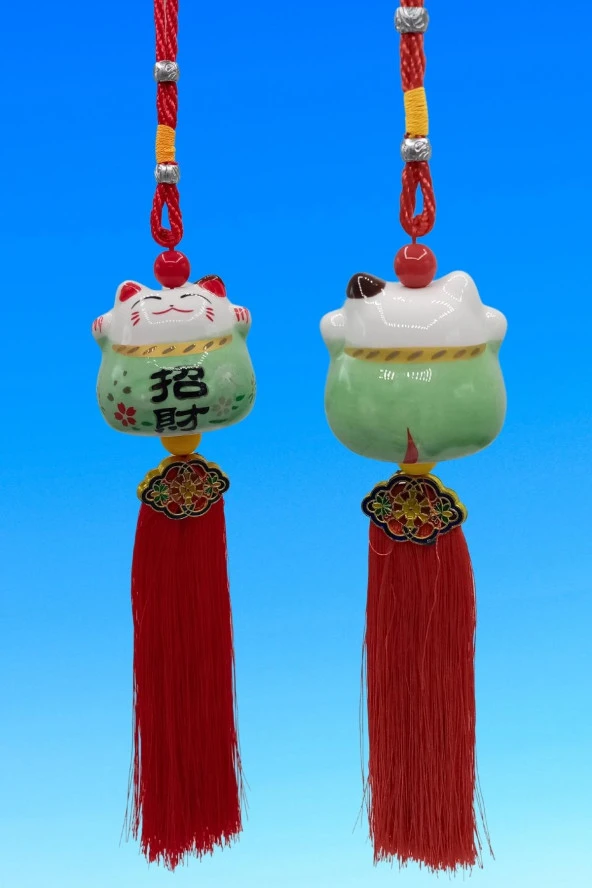 Feng Shui Maneki Neko Şans Kedisi Yeşil No.2 - Resim 7