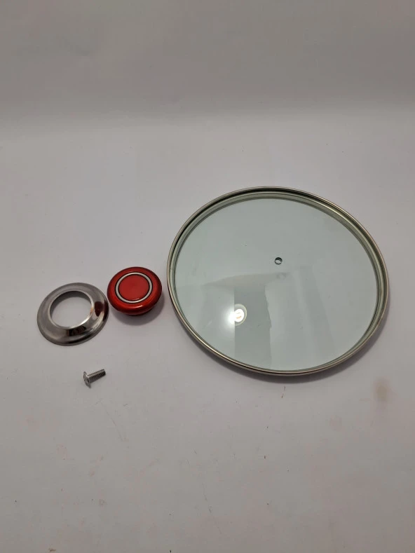 CAM KAPAK 20 CM VE  KIRMIZI ( ELMA ŞEKERİ ) KULP ürün görseli 1