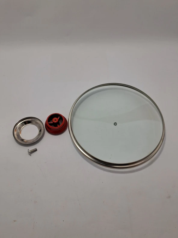 CAM KAPAK 20 CM VE  KIRMIZI ( ELMA ŞEKERİ ) KULP - Resim 2