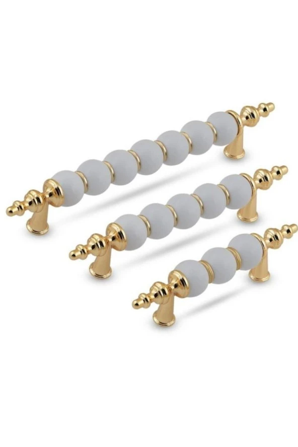 Polimer Boncuk Lüks Modern Dolap Çekmece Kulpları (2 Adet ) 192 Mm Altın Boncuk