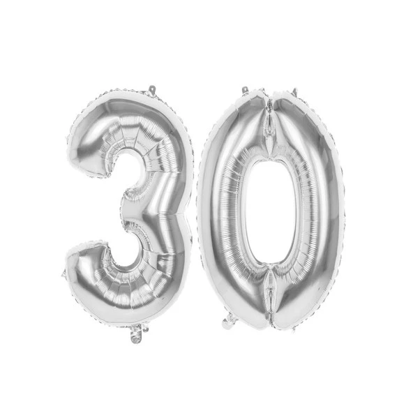 30.Yaş Folyo Balon Seti Gümüş 40 cm