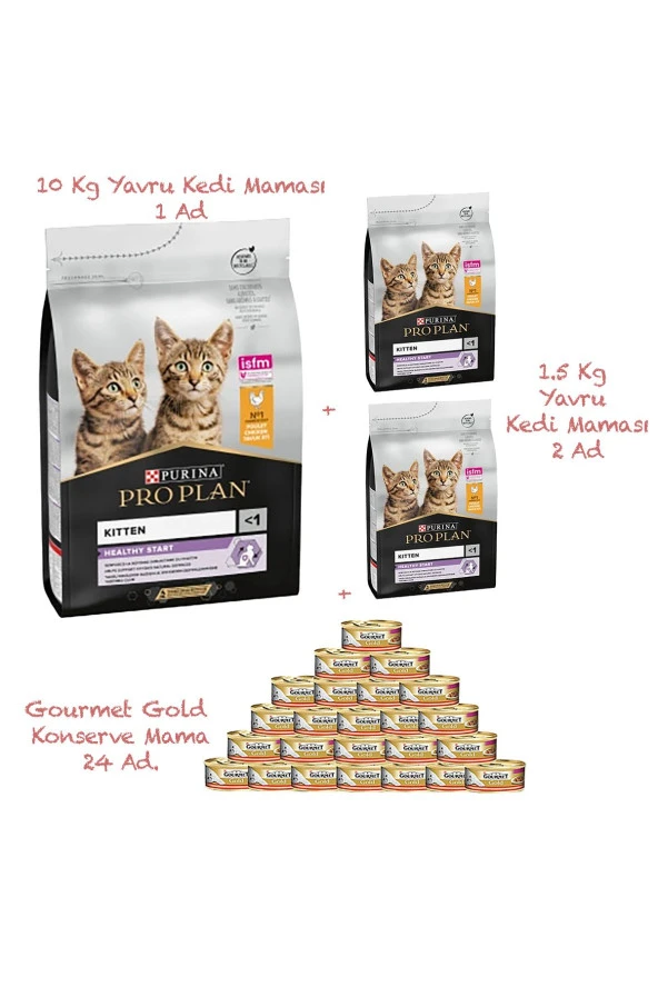Tavuklu Pirinçli Yavru Kedi Maması 10 Kg + Kuru Mama 2 X 1500 G + Yaş Mama 24'lü