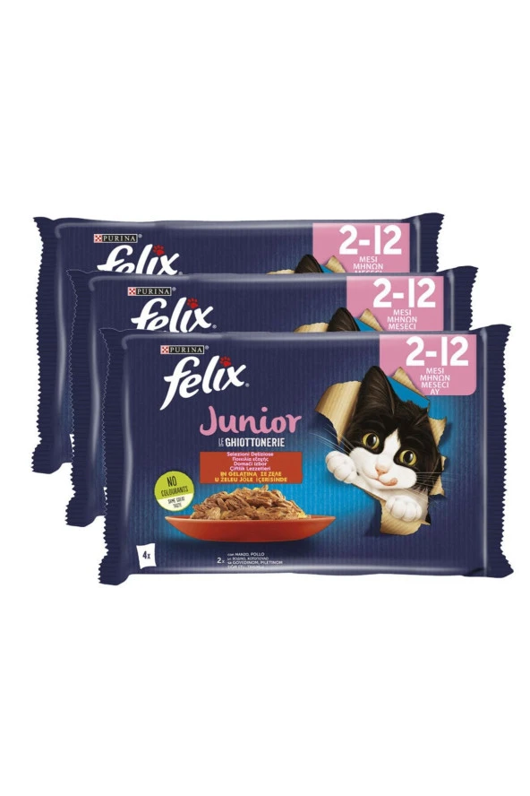 Felix Junior Multipack Sığır Etli Ve Tavuklu Yavru Yaş Kedi Maması - (85 GR X 12 ADET)