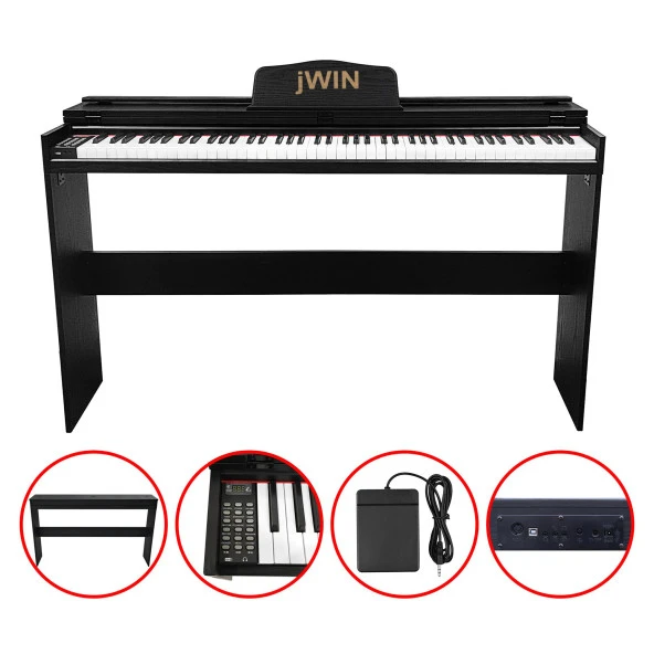 Jwin SDP-92 Tuş Hassasiyetli 88 Tuşlu Kapaklı Dijital Piyano - Siyah