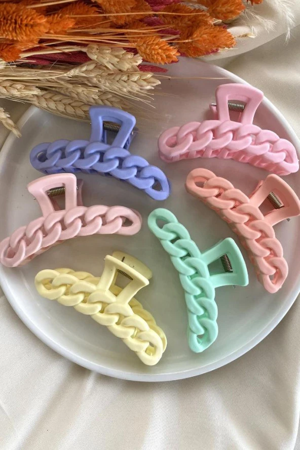 6’lı Büyük Boy Zincir Desenli Renkli Kaydırmaz Mandal Toka Seti - 3