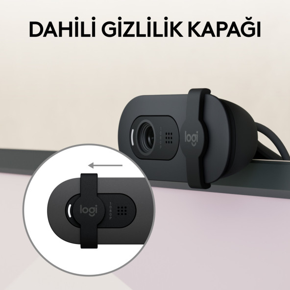 Logitech Brio 100 Full HD 1080p Gizlilik Kapaklı Mikrofonlu Web Kamerası - Siyah - Resim 3