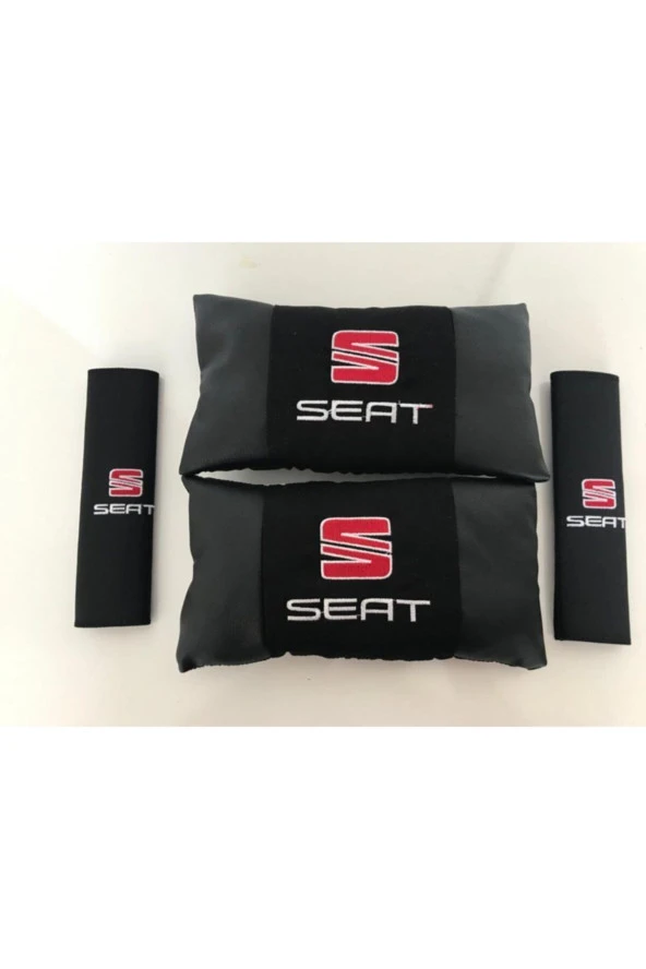 Seat Nakışlı Deri 1 Çift Boyun Yastık Ve 1 Çift Kemer Pedi