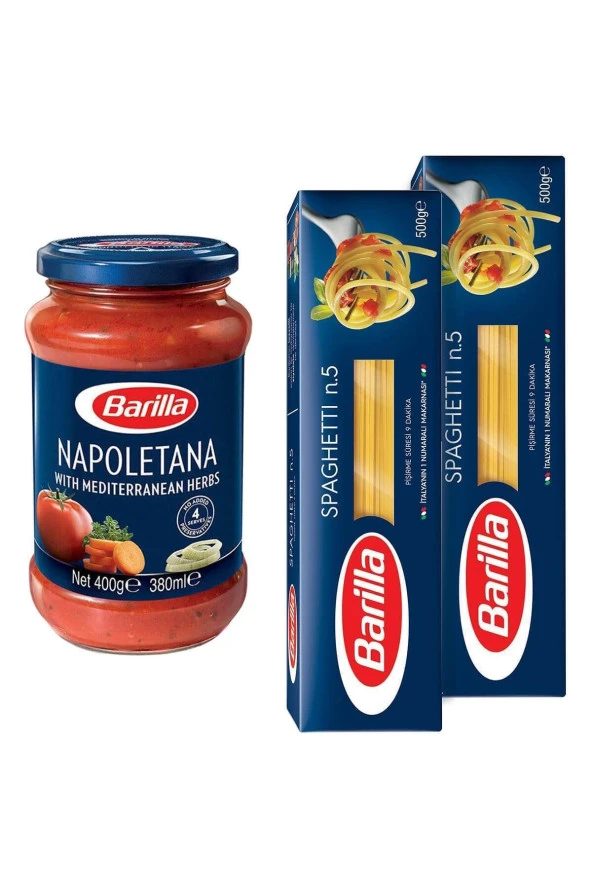 BARİLLA Spaghetti N.5 Makarna 500 Gr 2'Li + Napoletana Makarna Sos 400 Gr
