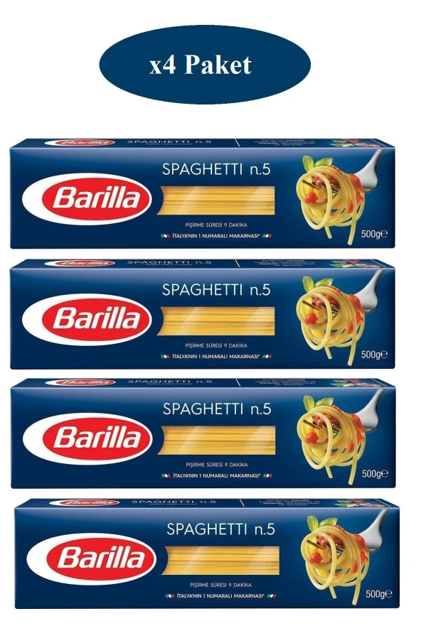 BARİLLA 4 Paket Spaghetti (N5) Makarna 500 Gram