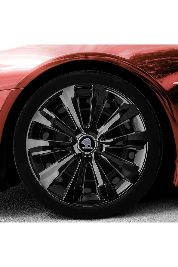 Skoda Oktavia 16 Inç Uyumlu Jant Kapağı Amblemli Piano Black 4'lü Takım 214