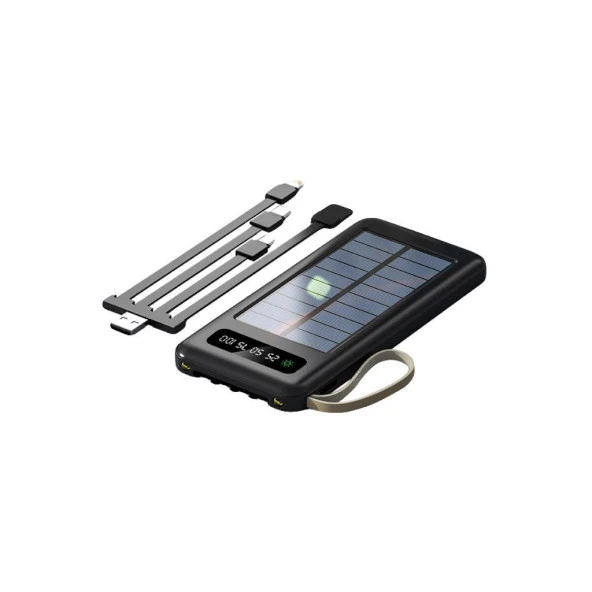 Sunix 12000 Mah Güneş Enerjili Dahili Kablolu Led Göstergeli Powerbank Siyah PB-43 - 2