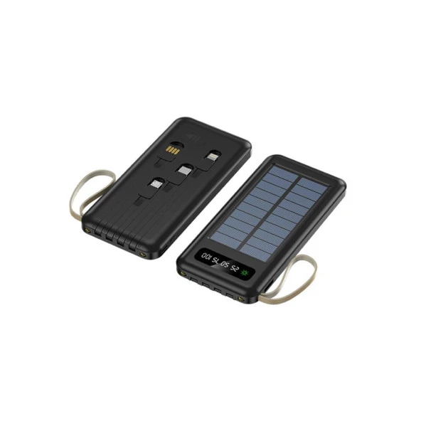 Sunix 12000 Mah Güneş Enerjili Dahili Kablolu Led Göstergeli Powerbank Siyah PB-43 - 3