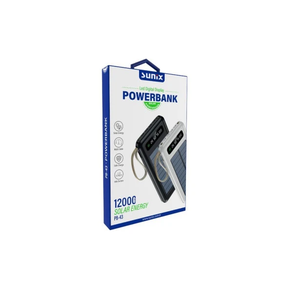 Sunix 12000 Mah Güneş Enerjili Dahili Kablolu Led Göstergeli Powerbank Siyah PB-43 - 4