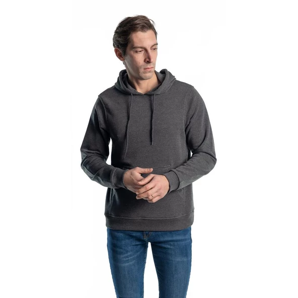 Şensel, Kapüşonlu Sweatshirt, Koyu Gri -107E632- Cepli, Kışlık