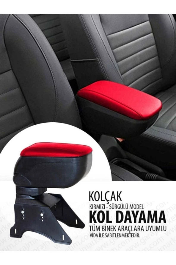 Opel Combo Kırmızı Kızaklı Saklama Bölmeli Ayarlanabilir Üniversal Kol Dayama Kolçak - 3