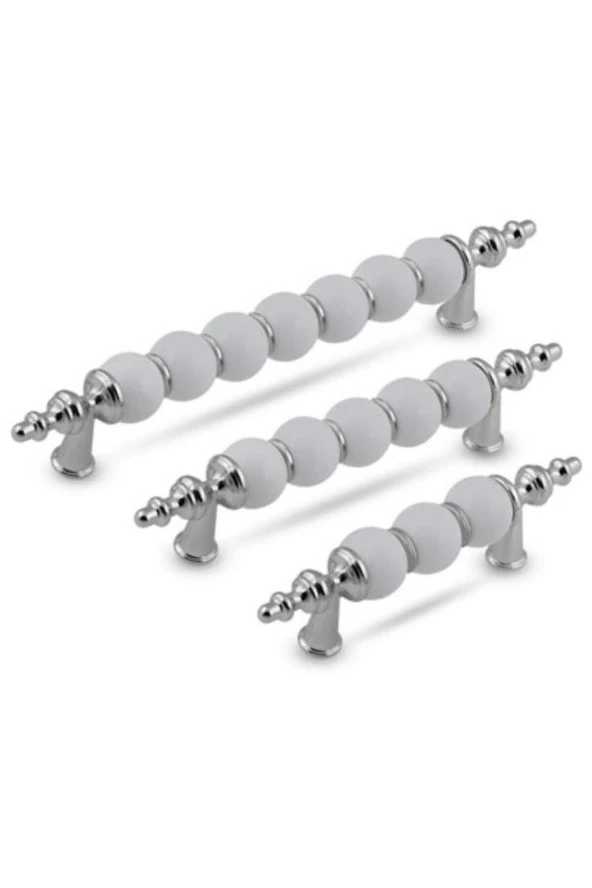 Polimer Boncuk Lüks Modern Dolap Çekmece Kulpları (2 Adet ) 192 Mm Krom Boncuk