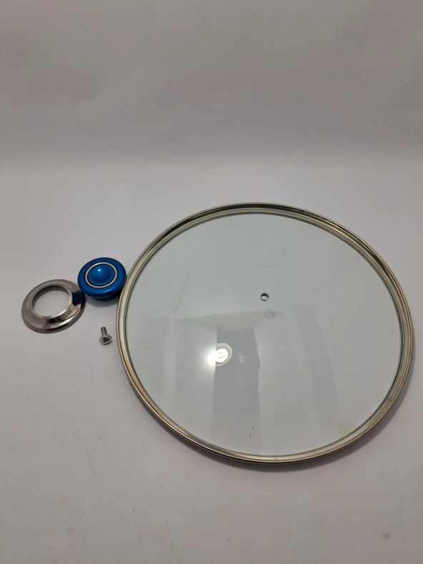 CAM KAPAK 28 CM VE PARLİEMENT MAVİ KULP