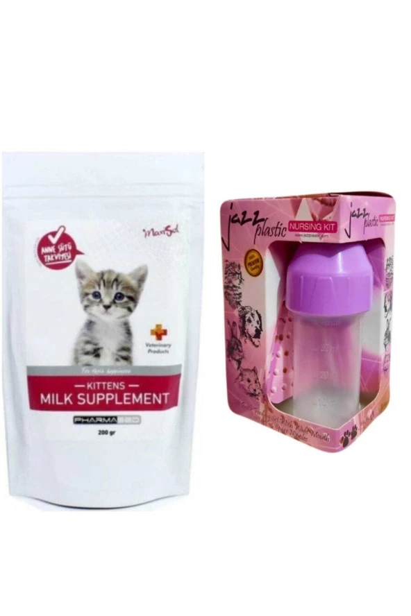 Yavru Kedi Süt Tozu 200 gr + Lila Biberon 40 ml Biberon Başlığı