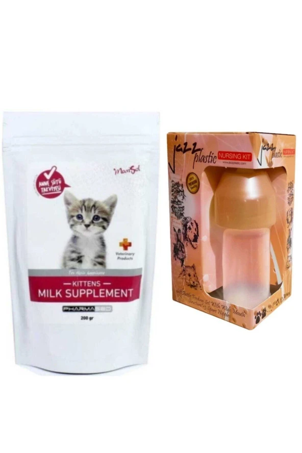 Yavru Kedi Süt Tozu 200 gr + Biberon 40 ml Biberon Başlığı Sütlü Kahve