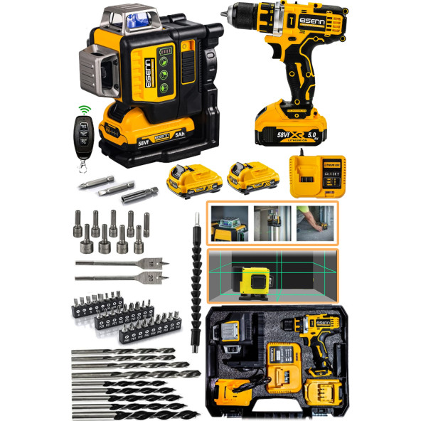 Projcb Plus 2 Li Set Nano 16 Köşe Komple Heryere Artı Lazer Kumandalı 2 Akülü + Matkap Vidalama Set Hediye