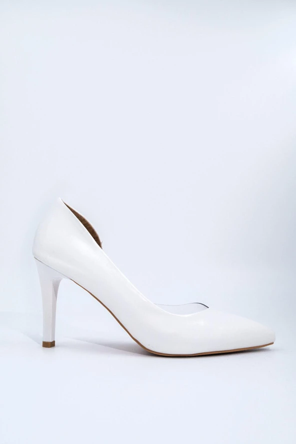 Beyaz Yanı Açık Şeffaf Stiletto Topuklu Kadın Ayakkabı - Lotus - Resim 2