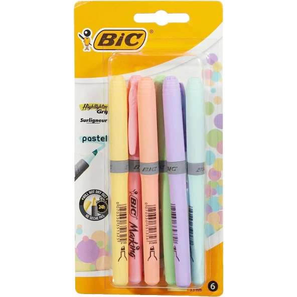 Bic Highlighter Grip Kalem Tipi Pastel Fosforlu Kalem 6 Renk Blister - Resim 10