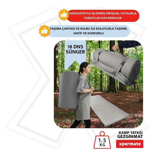 XPERMATE GezginMat Kamp Yatağı Taşıma Çantalı Kamp Matı Fermuarlı Kamp Minderi Çadır Matı 70x180x6cm - 4