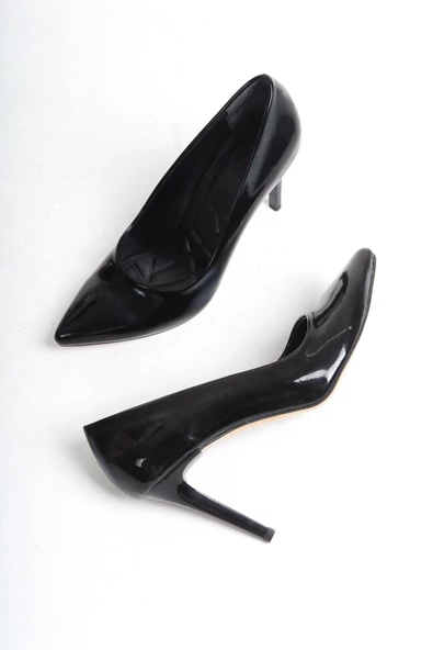 Siyah Rugan Stiletto Topuklu Kadın Ayakabı - Anger - 4