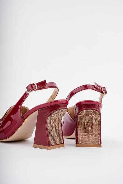 Muggo GRİSELDA Garantili Küt Burunlu Arkası Açık Tokalı Taşlı Kadın Topuklu Ayakkabı - 3