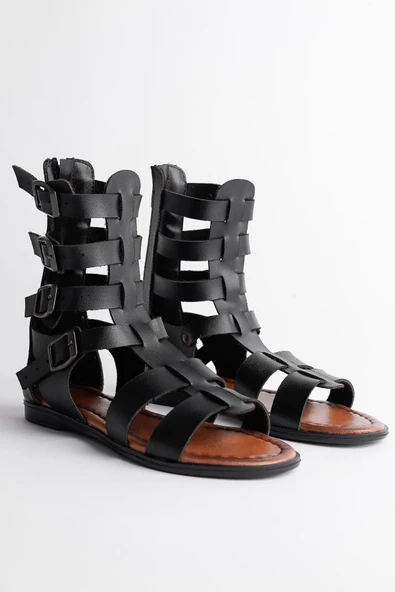 Muggo GLADYATÖR Garantili Rahat Kalıp Arkadan Fermuarlı Kemer Detaylı Kadın Sandalet - 12