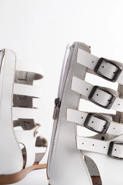 Muggo GLADYATÖR Garantili Rahat Kalıp Arkadan Fermuarlı Kemer Detaylı Kadın Sandalet - 7