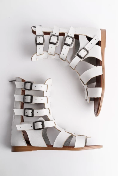 Muggo GLADYATÖR Garantili Rahat Kalıp Arkadan Fermuarlı Kemer Detaylı Kadın Sandalet - 6