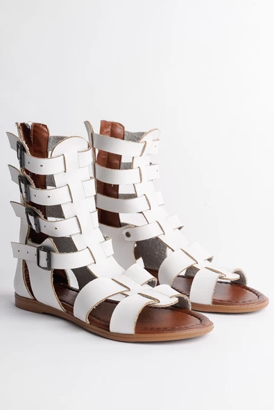 Muggo GLADYATÖR Garantili Rahat Kalıp Arkadan Fermuarlı Kemer Detaylı Kadın Sandalet - 5