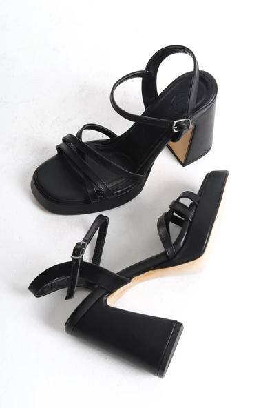 Olga Siyah Kalın Platfrom Topuklu Çapraz Bantlı Ayakkabı - Resim 2