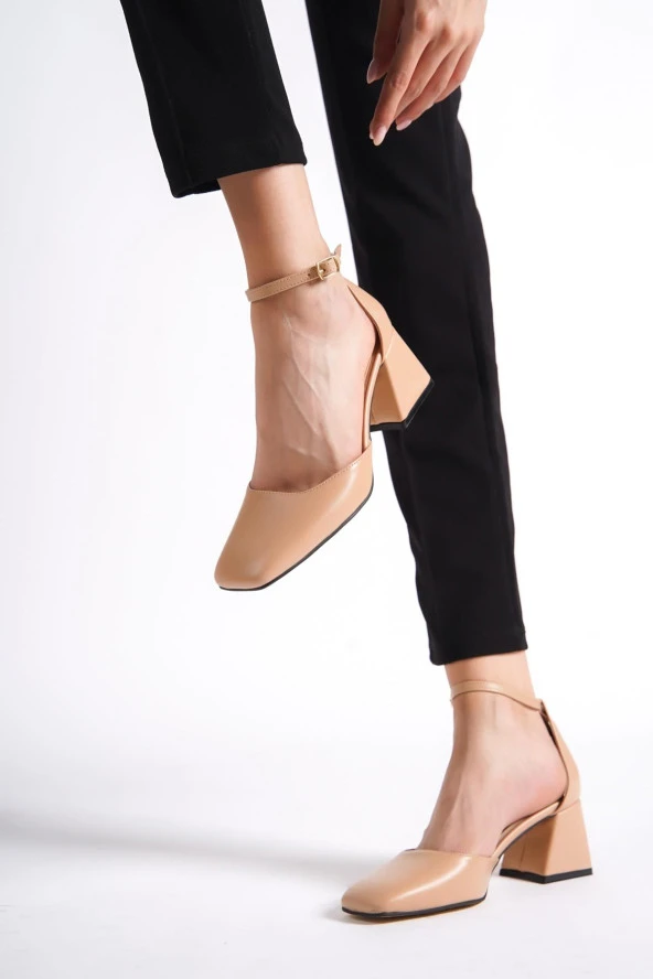 Yulia Ten Rengi Kalın Topuklu Yanı Açık Ayakkabı - Resim 3