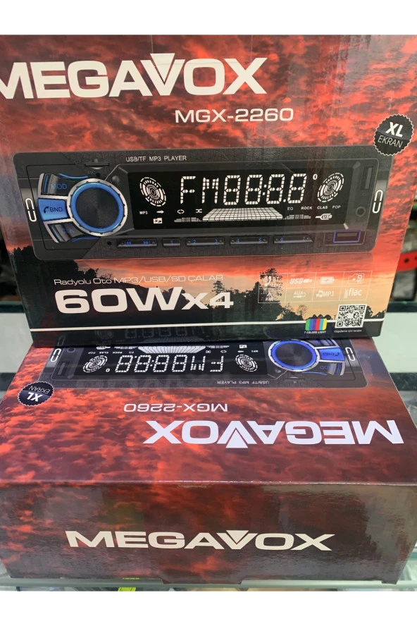 MEAVOX mgx-2260 oto typ geniş ekran 2024 model 4 x60 wat çıkış usb blt aux 7 renkli son seri