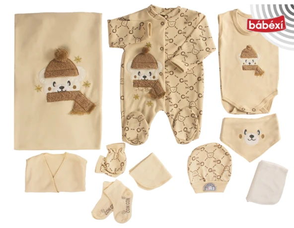 uğurböceğiçocuk ConCon  Bebe Organik Lüx Atkılı Ayıcık Nakışlı 10 Parça Zıbın 1639 - 2