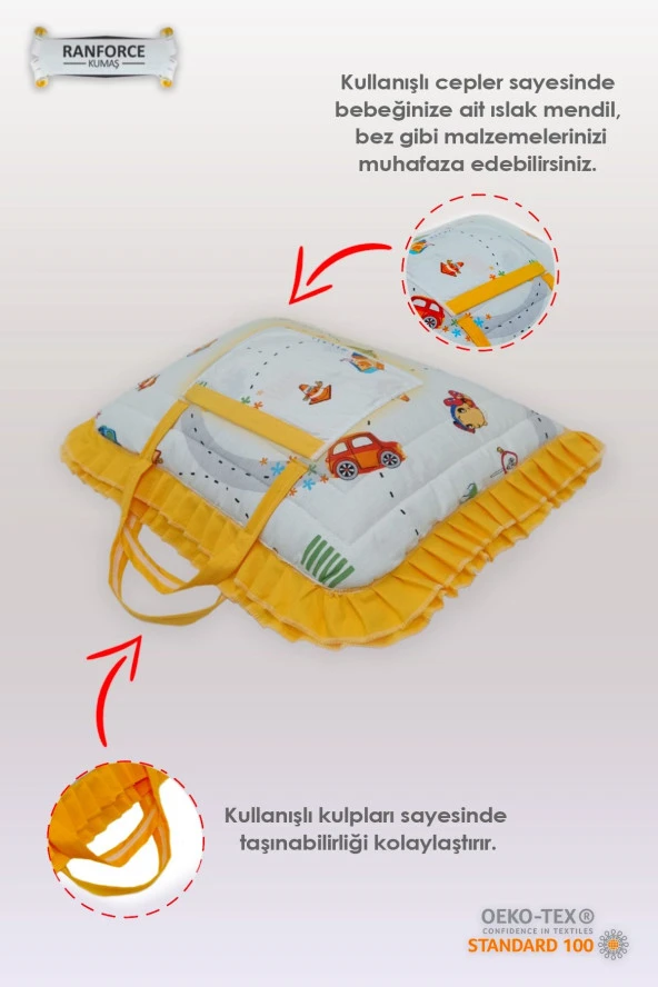 Çanta Tipli Alt Açma Minderi-%100 Pamuklu Bakım Çantası Araba Sevgisi