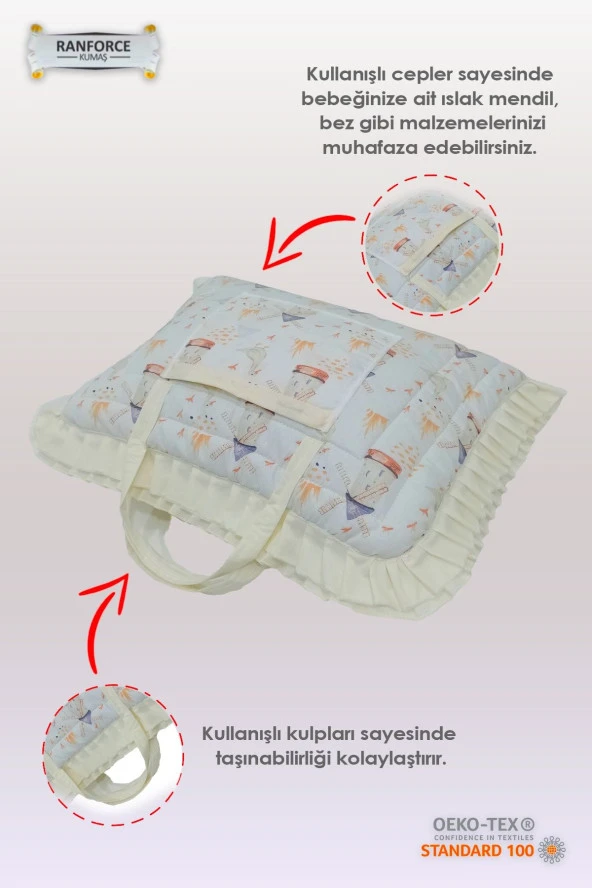 Çanta Tipli Alt Açma Minderi-%100 Pamuklu Bebek Bakım Çantası