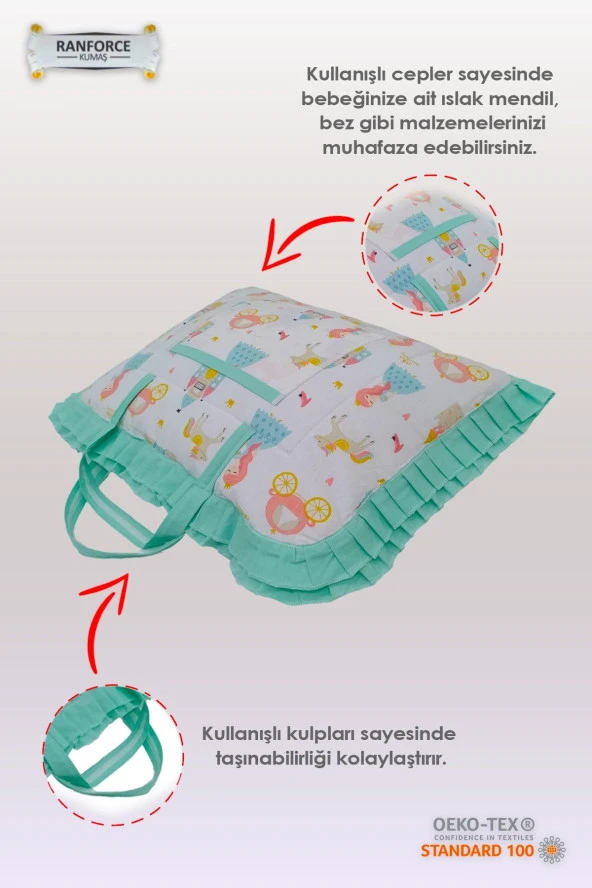 Çanta Tipli Alt Açma Minderi-%100 Pamuklu Rapunzel Desenli