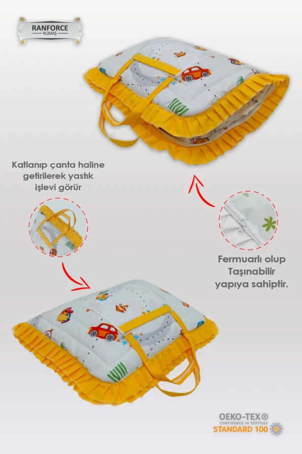 Çanta Tipli Alt Açma Minderi-%100 Pamuklu Bakım Çantası Araba Sevgisi - 2