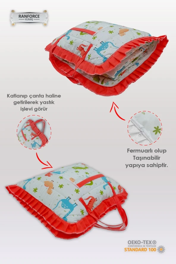 Çanta Tipli Alt Açma Minderi-%100 Pamuklu Dinazor Desenli - 2