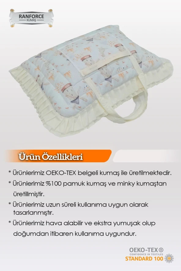 Çanta Tipli Alt Açma Minderi-%100 Pamuklu Bebek Bakım Çantası - 4