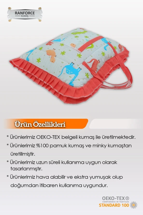 Çanta Tipli Alt Açma Minderi-%100 Pamuklu Dinazor Desenli - 3